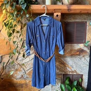 Button Front Belted Shirt Dress